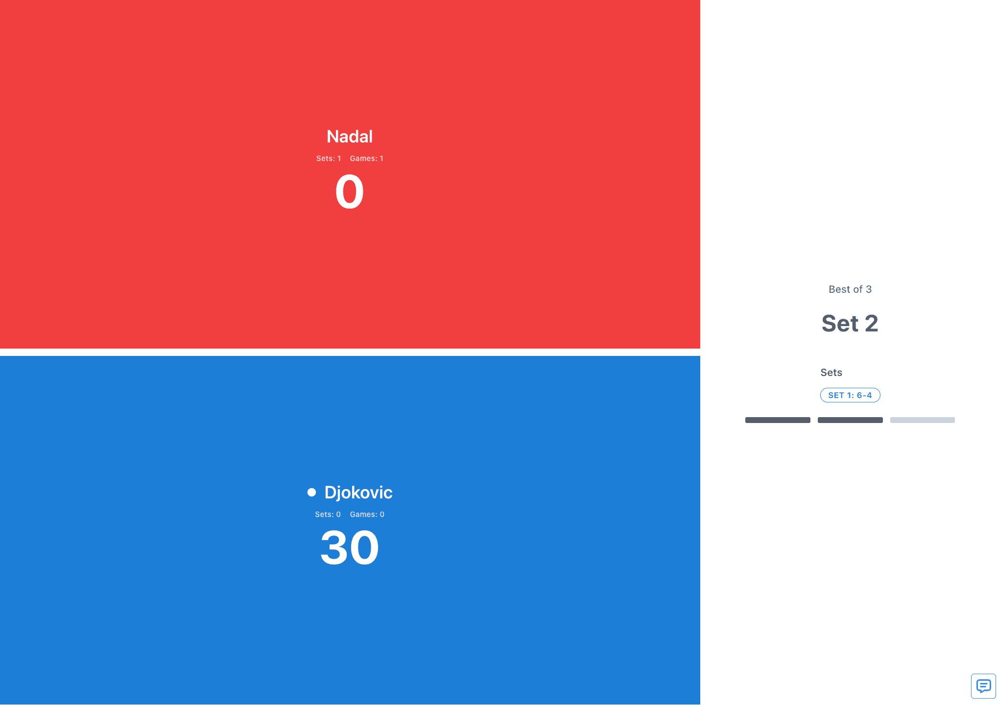 Real-time tennis score sync on mobile device